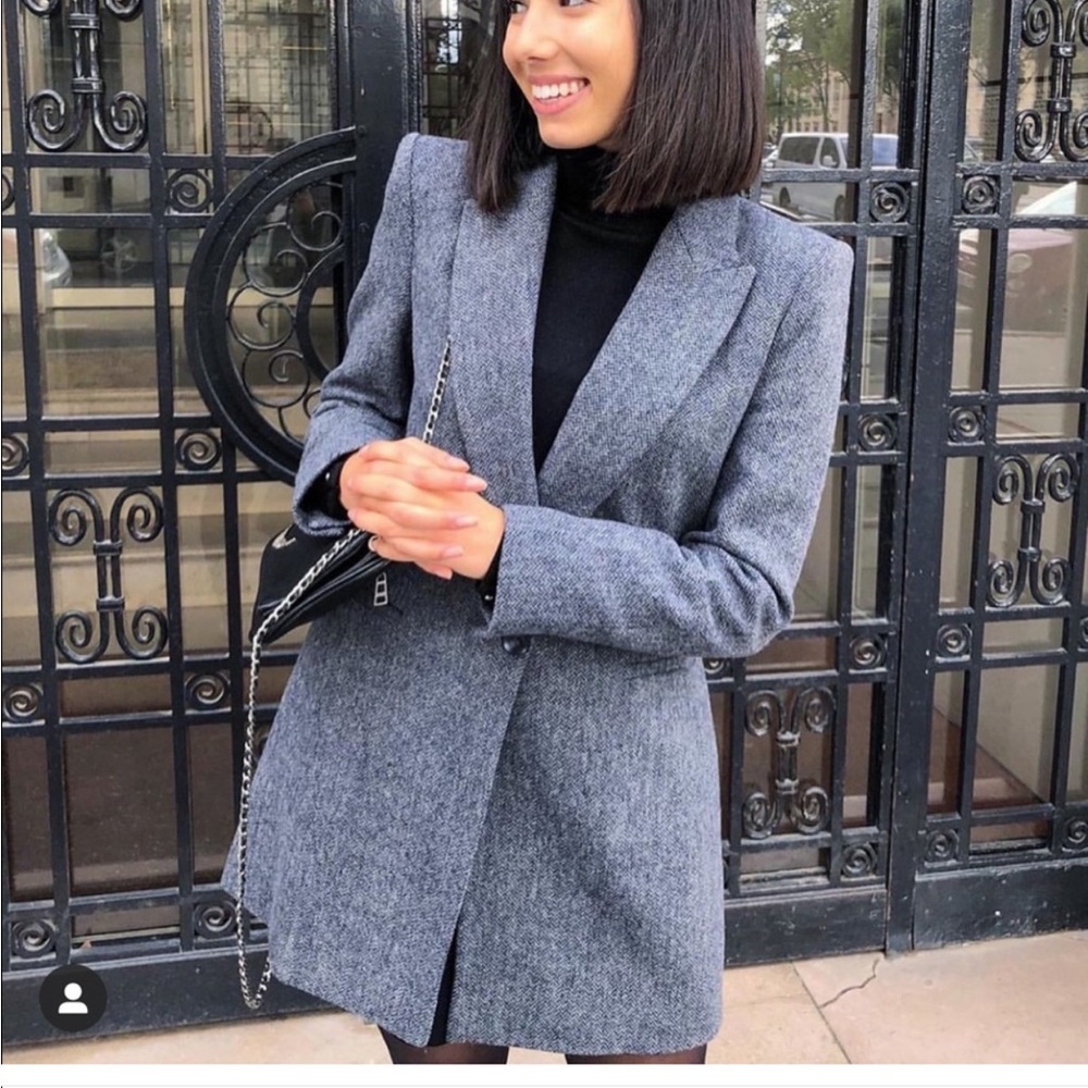 Zara Wool Frock Coat Blue/Gray Blogger Favorite Size Medium